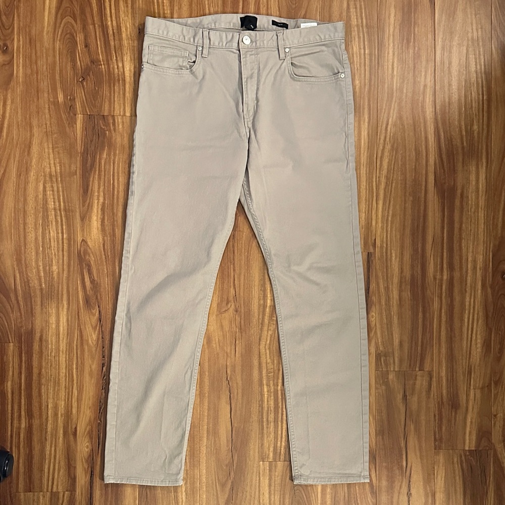 Khaki Cotton Slim-Fit Pants